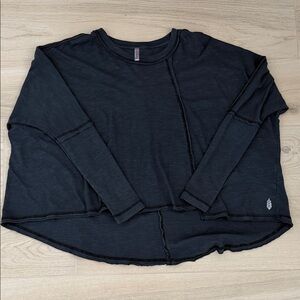 Free People Black Long Sleeve Raw Seam Tee